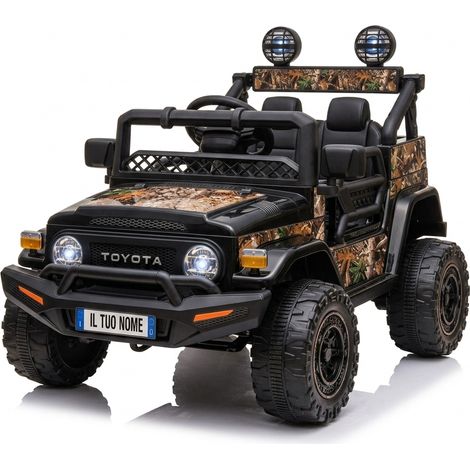 Macchina Elettrica per Bambini Fuoristrada Toyota Fj Cruiser 12V Telecomando Ruote in Gomma e Sedile in Pelle Nero e Mimetico