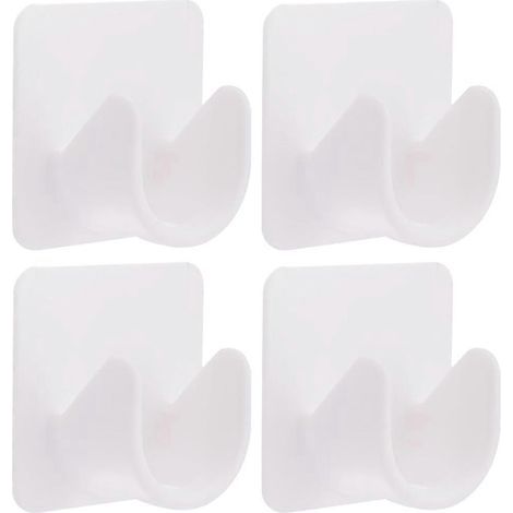 Set mit 4 selbstklebenden Haken zur Befestigung von Duschvorhangstangen und Spannstangen (ohne Bohren). – 4,20 x 4,20 x 2,00 cm – Weiß (1/4)