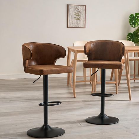 Tabouret de bar réglable en hauteur avec dossier tissu marron (1/5)