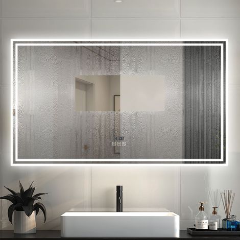 OCEAN Specchio Bagno Rettangolare Da LED 140×80cm, Antiappannamento, Bluetooth, 3 Temperature Colore