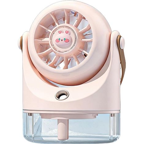 Ventilador portátil recargable por USB con función de nebulización, 3 velocidades, funcionamiento silencioso y doble función de nebulización para uso en camping, oficina y exteriores. (1/5)