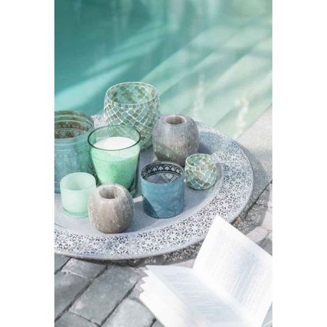 Photophore Design "Mosaïque" 16cm Bleu Azur (1/4)