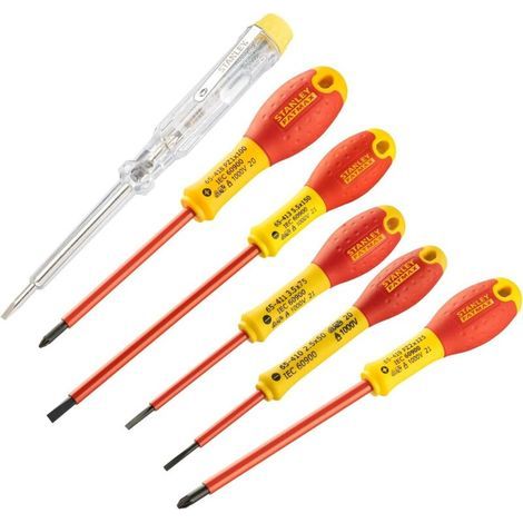 FatMax 0-65-443 Jeu De 6 Tournevis Isolés 1000V - Gamme FatMax - Fabriqué En France - Liaison Quasi Incassable - Lame En Acier - Protection Polyamide - Poignée Soft-Grip (1/4)