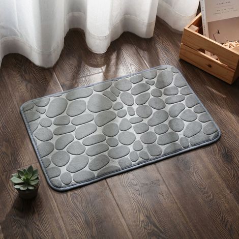 Tapis de bain antidérapant en mousse à mémoire forme sol polaire corail motif pierre paillasson couleur unie 50 x 80 cm Gris (1/4)