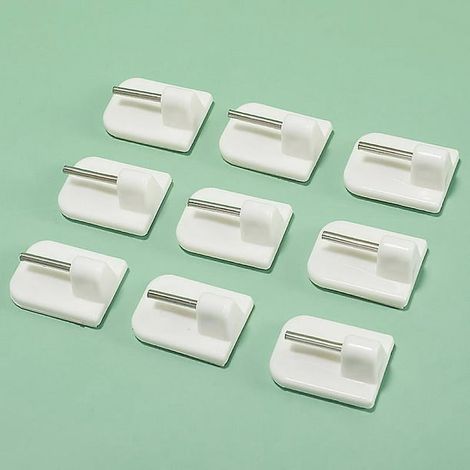 Lot de 9 crochets adhésifs pour tringle à rideaux, fixation sans perçage, installation facile, crochets auto-adhésifs muraux (1/5)