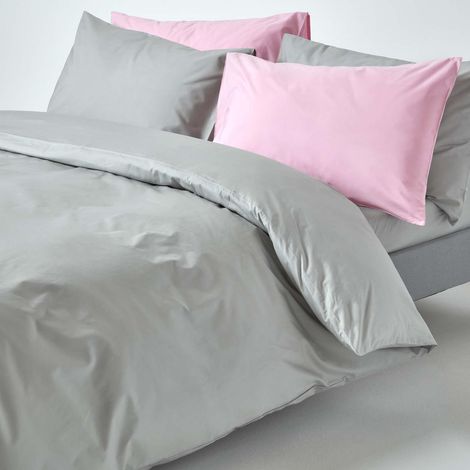 HOMESCAPES Parure de lit Gris Argenté 100% coton Egyptien 200 Fils 240 x 220 cm (1/5)