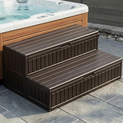 Marches pour Spa vec Rangement, 91cm imperméables et antidérapantes escaliers antidérapants et Robustes pour Les spas, Les porches, Les caravanes et Les spas(Brun) (1/5)