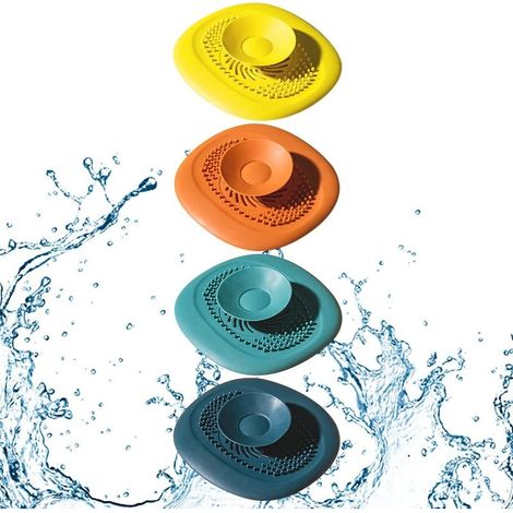 Juego de 4 coladores para fregadero, tapón de desagüe universal, tapón para fregadero de cocina, recogedor de pelo con orificio para tapón, colador de ducha multifuncional 2 en 1, tapón para fregadero (1/5)