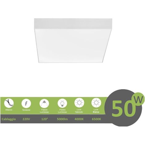 Plafoniera led 50w quadrata bianco design moderno pannello lampada da soffitto luce fredda naturale Bianco freddo (1/8)