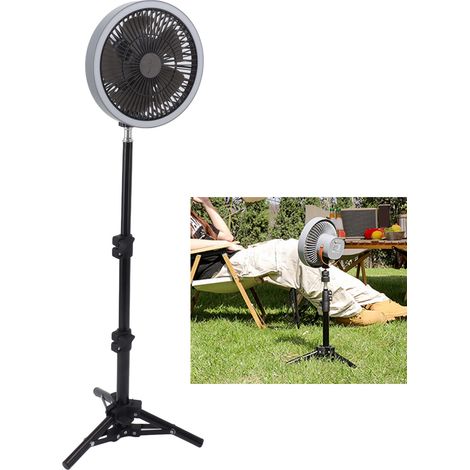 Ventilateur trépied multifonctionnel pour éclairage de camping en extérieur, batterie externe portable de grande capacité, convient à une utilisation sur table ou au plafond, gris. (1/5)