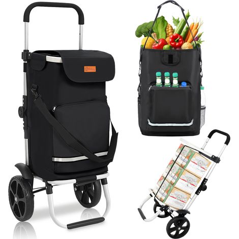 Sekey Chariot de courses 3-en-1 pliable en aluminium – sac imperméable avec compartiment isotherme – 2 roues – 42 L – charge max. 35 kg – noir (1/4)