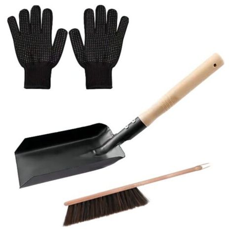 Ensemble de Nettoyage de Cheminée, Pelle et Brosse avec Gants en Silicone, Outils de Cheminée Pratiques