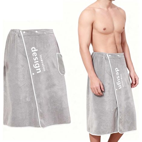 Paréo de Sauna,140×70cm,Serviette de sauna pour homme,Draps de Bain pour Homme,Serviette de Bain Ajustable élastique avec Fermeture Bouton,Serviette Kilt Sortie de Bain Plage (gris) (1/5)