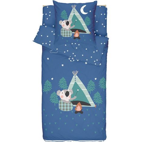 Bleu Câlin Caradou® Set di lenzuola per bambini Koala, 3 pezzi, senza piumino, 90 x 190 cm, cotone, blu (1/5)
