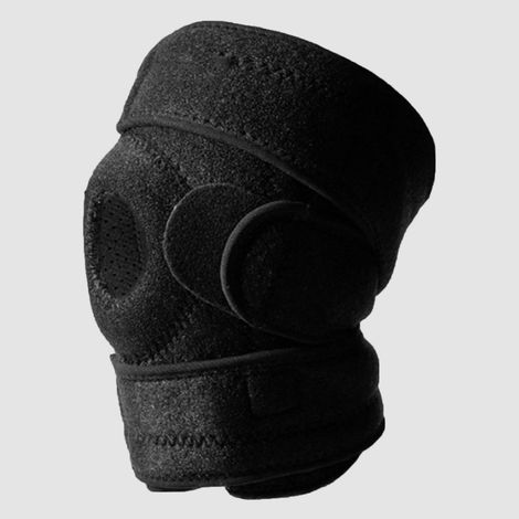 Schwarze Kniebandage zur Meniskusunterstützung, Einheitsgröße, rutschfest, verstellbar, Unterstützung beim Radfahren. (1/5)