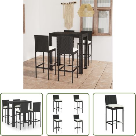 The Living Store 5-tlg. Gartenbar-Set mit Kissen Poly Rattan Schwarz - Gartensets - Gartenbar - Outdoor Möbel - Rattan Gartenmöbel - Esszimmergarnitur (1/5)