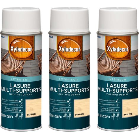 Lasure aérosol Multi-supports - Lot de 3 - Tous types de bois extérieur - Mat Incolore 400 mL - Xyladecor
