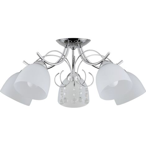 Plafonnier OTELIA chromé, 5 globes blancs cristal E27 (1/3)