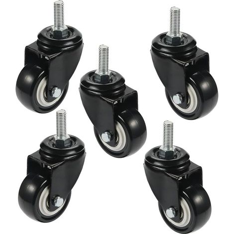 Lot de 5 roulettes pivotantes sûres pour tous les sols, en caoutchouc (y compris le bois dur), protection du sol, remplacement parfait pour tapis de bureau, M8 x 25 mm (1/5)