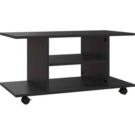 Meuble TV sur roulettes pivotantes, banc bois avec étagères, support télé pour écrans jusqu'à 42 pouces, design moderne pour salon, chambre et bureau, 80 x 40 x 40 cm, noir (1/5)
