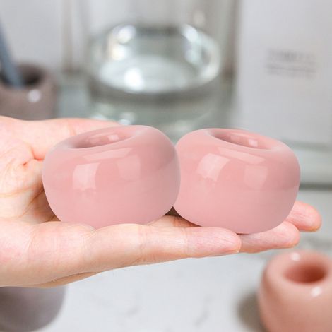 Donut-Zahnbürstenhalter aus Keramik, neuartige Bonbonfarbe, niedliche multifunktionale Zahnbürstenbasis, rosa (1/5)
