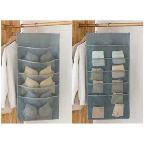 Wardrobe organizers with 15 pockets, 1 pack, foldable hanging bra and underwear organizer, Oxford cloth cup space saver (Grey, 40 x 80 cm)