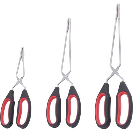 Ensemble 3 Pinces Ciseaux Antidérapantes Rouges Ensemble de 3 Pinces Ciseaux Antidérapantes, Résistantes à la Chaleur et Lavables au Lave-vaisselle, pour BBQ et Cuisine (1/5)