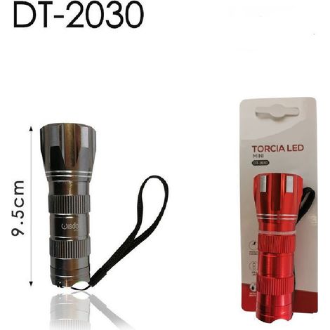 Wisdom - Mini Torcia Led Elettrica Luce Tascabile Portatile 9.5 Cm Con Gancetto Dt-2030 -