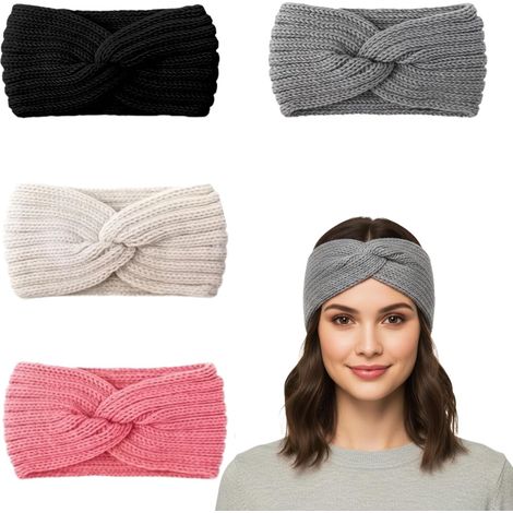 Bandeau Cheveux Femme Hiver Chaud Tricoté Cache Oreille Large Crochet, Bandeau Hiver Doux Extensible pour Fille et Femme, Accessoire Mode Hivernal et Cadeau Noël Élégant (1/5)