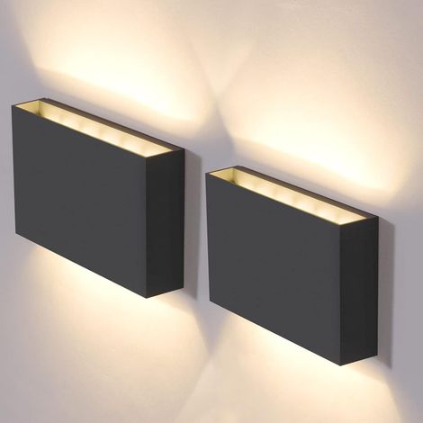 lot de 2 Applique Murale Exterieur LED 12W 3000K Blanc Chaud Eclairage Exterieur Up and Down Design IP65 Étanche Lampe Exterieure Murale pour Jardin Terrasse Chemin, Plastique, Gris Foncé (1/5)