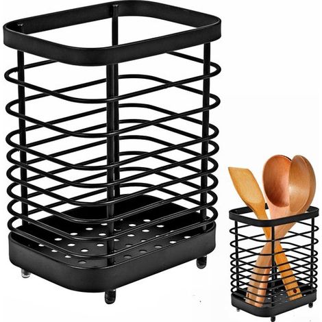 Porte-ustensiles de cuisine en acier inoxydable noir (1/5)