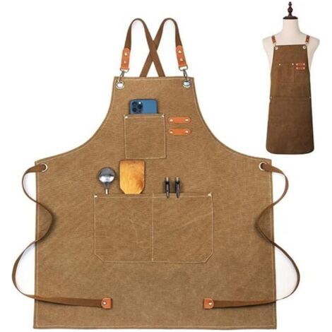 Tablier en toile pour hommes et femmes, tablier de cuisine durable, tabliers de barbecue avec sangle réglable et poches pour la maison, la cuisine, le café, le jardin, l'atelier d'artisanat (1/5)