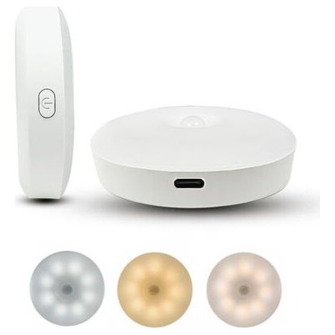2 Pack Motion Sensor Lights for Indoors, Night Lights with Light Sensors, Three Colors, Magnetic Installation, Rechargeable (1/5)