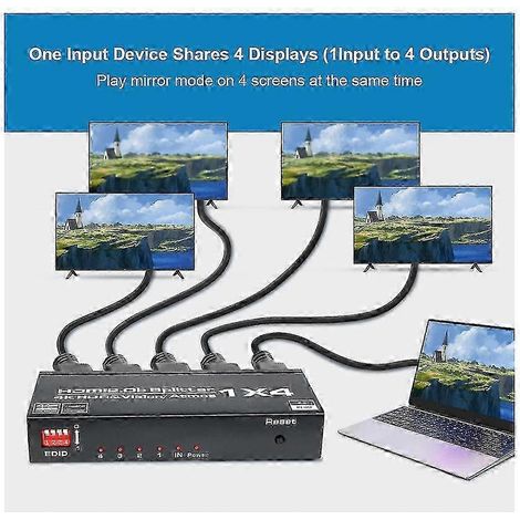 Répartiteur HDMI 4K@60Hz, répartiteur HDMI 1 entrée 4 sorties, HDMI 2.0 HDCP2.2, EDID adaptatif, prend en charge les lecteurs PS4, PS3 et Blu-ray.