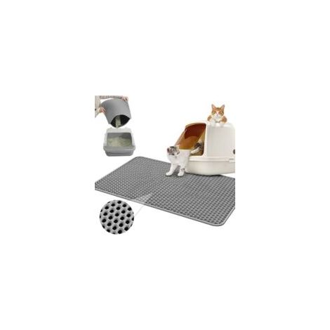 Tapis Litière Chat 60 X 45 Cm - Tapis Chat Imperméable-Double Couche Tapis de Litière pour Chat - Tapis Litière pour Bac à Litière Chat et Toilette Chat- Tapis Litière Pour Chat - Gris (1/4)