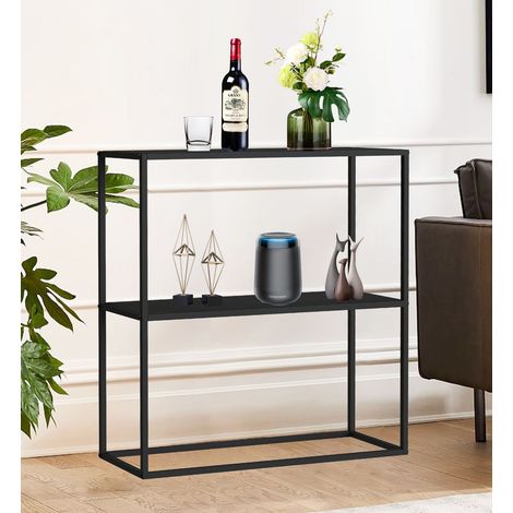 DanDiBo Konsolentisch Metall Schwarz Schmal mit 2 Ebenen Modern 80x80x25 cm Regal Stehend Standregal 96473 Metallregal mit Ablage (1/5)