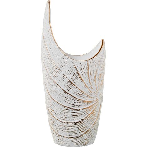Vase de Sol en céramique décoré en Blanc et doré 24 x 13 x 50 cm (1/2)