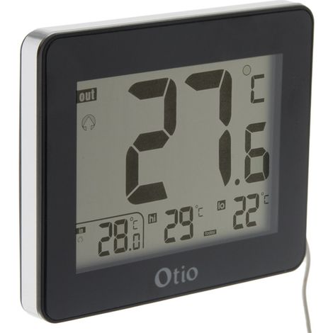 Otio – Thermomètre intérieur extérieur filaire 1,5 m – Écran LCD 9 cm – Plage -40°C à 70°C extérieur – Alerte gel