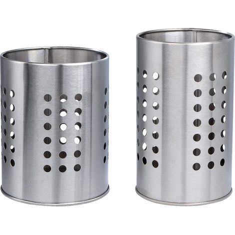 Égouttoir à couverts, 2 porte-ustensiles ronds en acier inoxydable, boîte de rangement pour ustensiles de cuisine de comptoir Irisfr (argent) - JXLGV (1/5)