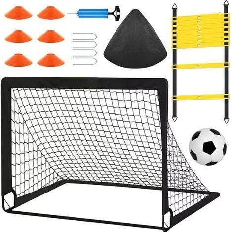 Lot de 1 buts de football pour enfants, grand but de football pour enfants et adultes, buts de football pliables avec barres en fibre de verre et filets de qualité supérieure, buts de football avec (1/4)