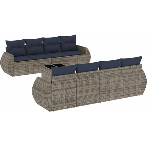 9-teiliges Gartensofa-Set mit Kissen, grau, Polyrattan vidaXL (1/5)