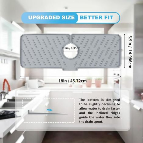Paraspruzzi in silicone per rubinetto, 45,7 x 15,0 cm circa, tappetino raccogli-acqua per rubinetto per cucina, bagno, lavanderia (grigio) (1/4)