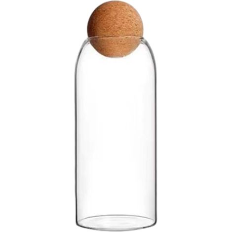 Bocal En Verre - Couvercle En Liège Sphérique - Hermetique - Pour Epices Sucre Sel Thé - 1000 ml - Diamètre 9 3 cm Hauteur 24 5 cm (1/5)