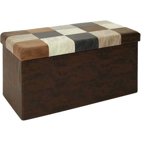 Coffre Banc Pliable - HOME DECO FACTORY - Patchwork PU - Marron (1/6)
