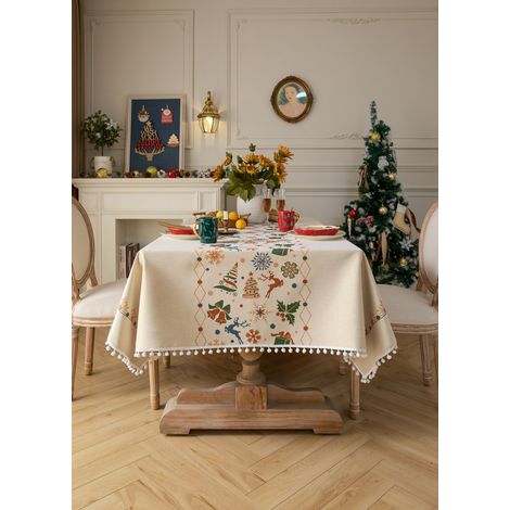 Decorazione natalizia, tovaglia bianca con filati jacquard tinti, tovaglia rettangolare per tavolino da caffè, tovaglia per tavolo da pranzo, 140x180 cm (1/5)