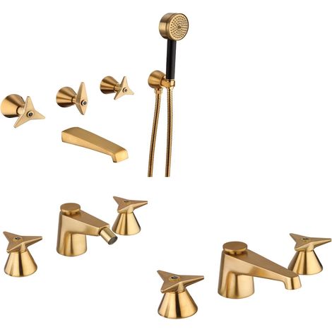Set miscelatori lavabo e bidet 3 fori e batteria vasca colore ottone spazzolato Mamoli Gio Ponti KITGIOG9
