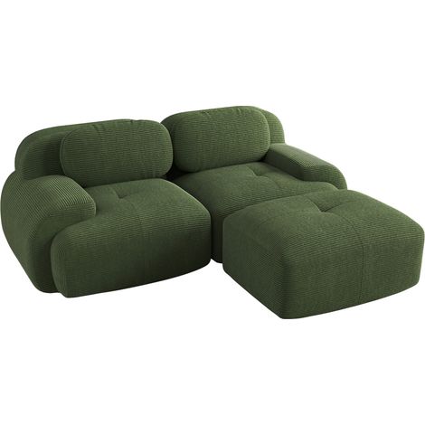 CHICFURN Sofá de esquina modular 208x178x70 cm de tejido acanalado verde para salón, sin montaje (1/5)