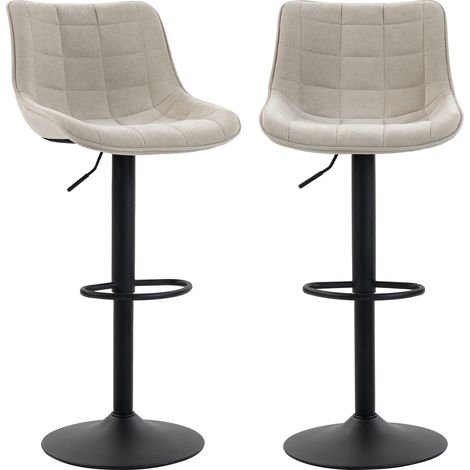 Ensemble de 2 tabourets de bar pivotants et réglables avec base et dossier en métal, blanc crème (1/5)
