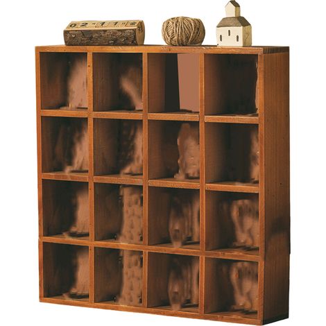 Étagère murale rétro en bois pour figurines, 16 compartiments, idéale pour la chambre à coucher. (1/5)