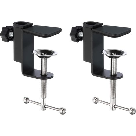 1,2 cm de diamètre du trou - Pince de bureau - 2 supports en alliage d'aluminium - Support universel réglable pour microphone - Support de lampe de table - Noir (1/5)